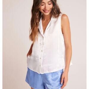 Bella Dahl Sleeveless Satin White Notch Collar Button Down S